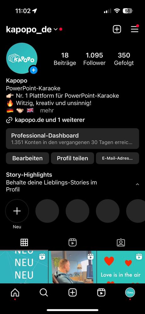 Kapopo Instagram Startprofil &ndash; 1.095 Follower